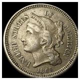 1865 Nickel Three-Cent Piece NEARLY UNCIRCULATED