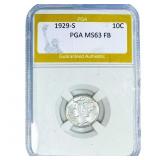 1929-S Mercury Silver Dime PGA MS63 FB