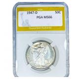 1947-D Walking Liberty Half Dollar PGA MS66