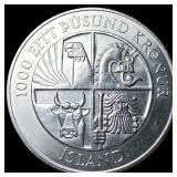 1974 Iceland Silver 1000 Kronur UNCIRCULATED