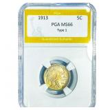 1913 Buffalo Nickel PGA MS66 Type 1