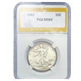 1943 Walking Liberty Half Dollar PGA MS64