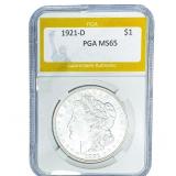 1921-D Morgan Silver Dollar PGA MS65