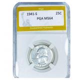 1941-S Washington Silver Quarter PGA MS64
