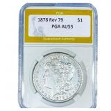 1878 Rev 79 Morgan Silver Dollar PGA AU53