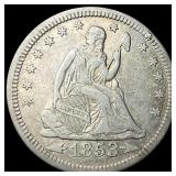 1853 Arrows/Rays Seated Liberty Quarter  NEARLY U