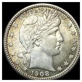 1908 Barber Silver Quarter UNCIRCULATED