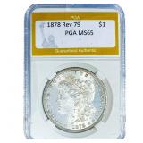 1878 Rev 79 Morgan Silver Dollar PGA MS65