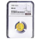 1929 $2.50 Gold Quarter Eagle NGC MS62