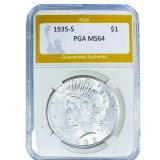 1935-S Silver Peace Dollar PGA MS64