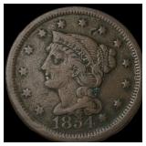 1854 Braided Hair Large Cent NEARLY UNCIRCULATED