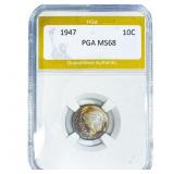 1947 Roosevelt Dime PGA MS68