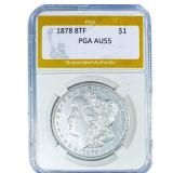 1878 8TF Morgan Silver Dollar PGA AU55