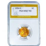1954-S Wheat Cent PGA MS67 RD