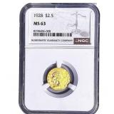 1928 $2.50 Gold Quarter Eagle NGC MS63