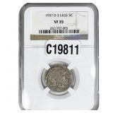 1937-D Buffalo Nickel NGC VF35 3 Legs