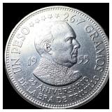 1955 Dominican Republic Silver 1 Peso UNCIRCULATED