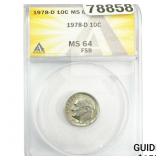 1978-D Roosevelt Dime ANACS MS64 FSB