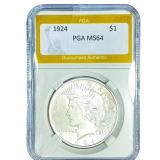 1924 Silver Peace Dollar PGA MS64