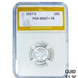 1937-S Mercury Silver Dime PGA MS67+ FB
