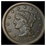 1847 Braided Hair Large Cent CLOSELY  UNCIRCULATE