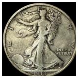 1918-D Silver Half Dollar Walking Liberty  NEARLY
