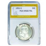 1951-S Franklin Half Dollar PGA MS66 FBL