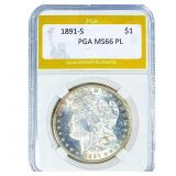 1891-S Morgan Silver Dollar PGA MS66 PL