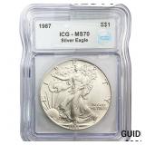 1987 ICG MS70 $1 Silver 1OZ SE