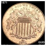 1871 Shield Nickel CHOICE BU