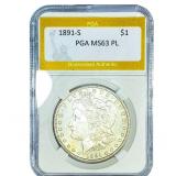 1891-S Morgan Silver Dollar PGA MS63 PL