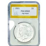 1921 Silver Peace Dollar PGA MS63 High Relief