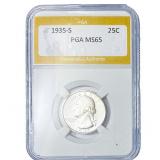 1935-S Washington Silver Quarter PGA MS65