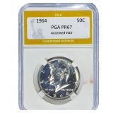 1964 Kennedy Half Dollar PGA PR67 Accented Hair