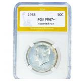 1964 Kennedy Half Dollar PGA PR67+ Accented Hair