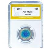 1893 Isabella Silver Quarter PGA MS63+ Monster