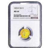 1925-D $2.50 Gold Quarter Eagle NGC MS64