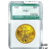 1922 $20 Gold Double Eagle NTC MS61