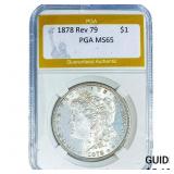 1878 Rev 79 Morgan Silver Dollar PGA MS65