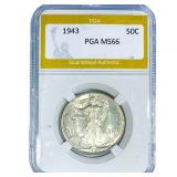 1943 Walking Liberty Half Dollar PGA MS66