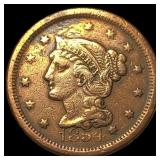 1854 Braided Hair Large Cent NEARLY UNCIRCULATED