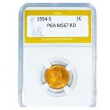 1954-S Wheat Cent PGA MS67 RD