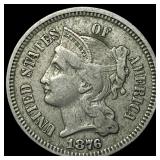 1876 Nickel Three-Cent Piece NEARLY UNCIRCULATED