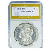 1878 8TF Morgan Silver Dollar PGA MS63 PL