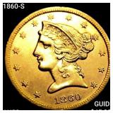 1860-S $5 Gold Half Eagle CHOICE AU