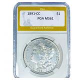 1891-CC Morgan Silver Dollar PGA MS61