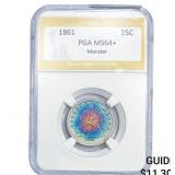 1861 Seated Liberty Quarter PGA MS64+ Monster