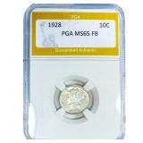 1928 Mercury Silver Dime PGA MS65 FB