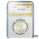 1943 Walking Liberty Half Dollar PGA MS64