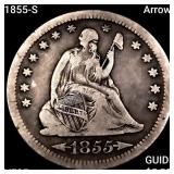 1855-S Arrows Seated Liberty Quarter LIGHTLY CIRCU
